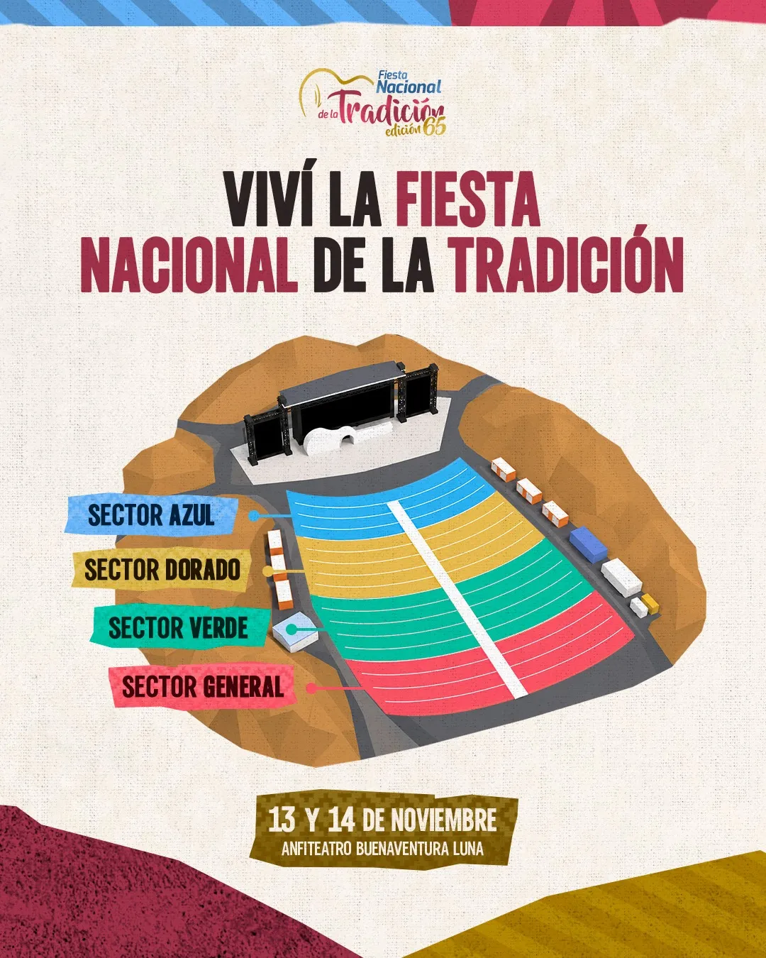 Mapa de sectores del Anfiteatro Buenaventura Luna en la Fiesta Nacional de la Tradición